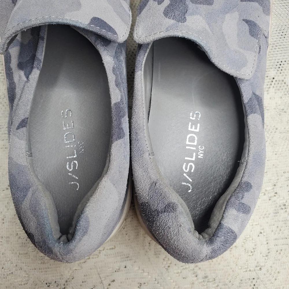 J/slides‎ Harry blue Camo suede platform slip on sneaker size 7.5 Y2k Comfort